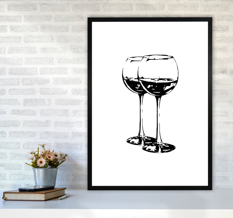 Black Wine Glasses Modern Print, Framed Kitchen Wall Art A1 White Frame