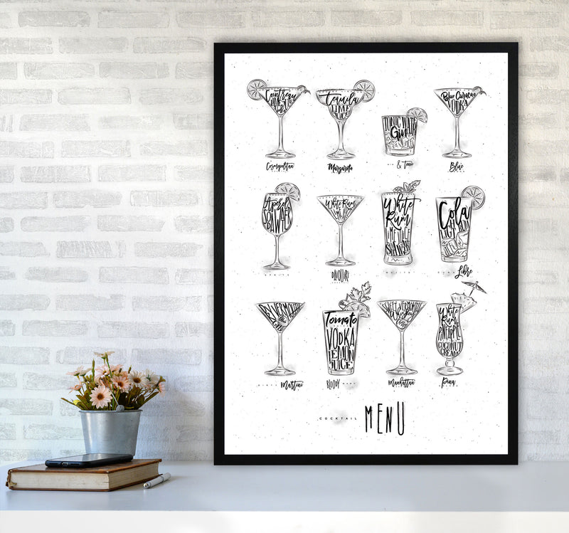 Cocktails Menu Modern Print, Framed Kitchen Wall Art A1 White Frame