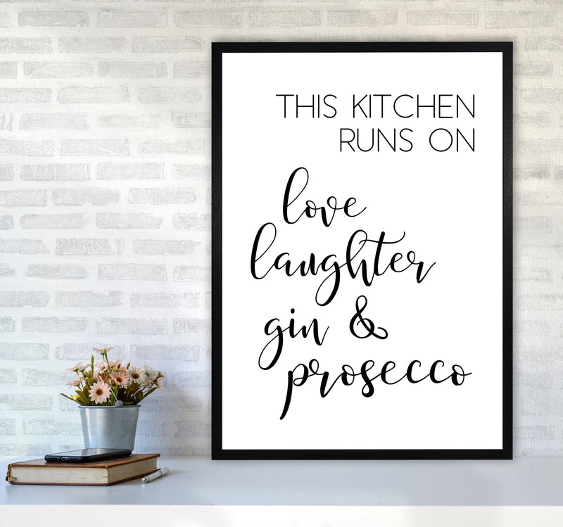 This Kitchen Runs On Love Laughter Gin & Prosecco Print, Framed Kitchen Wall Art A1 White Frame