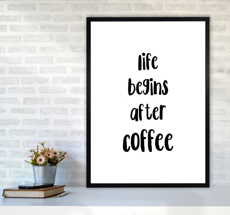 Life Begins After Coffee Modern Print, Framed Kitchen Wall Art A1 White Frame