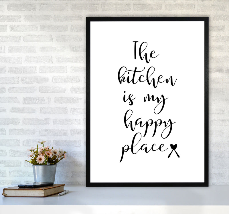 The Kitchen Is My Happy Place Modern Print, Framed Kitchen Wall Art A1 White Frame