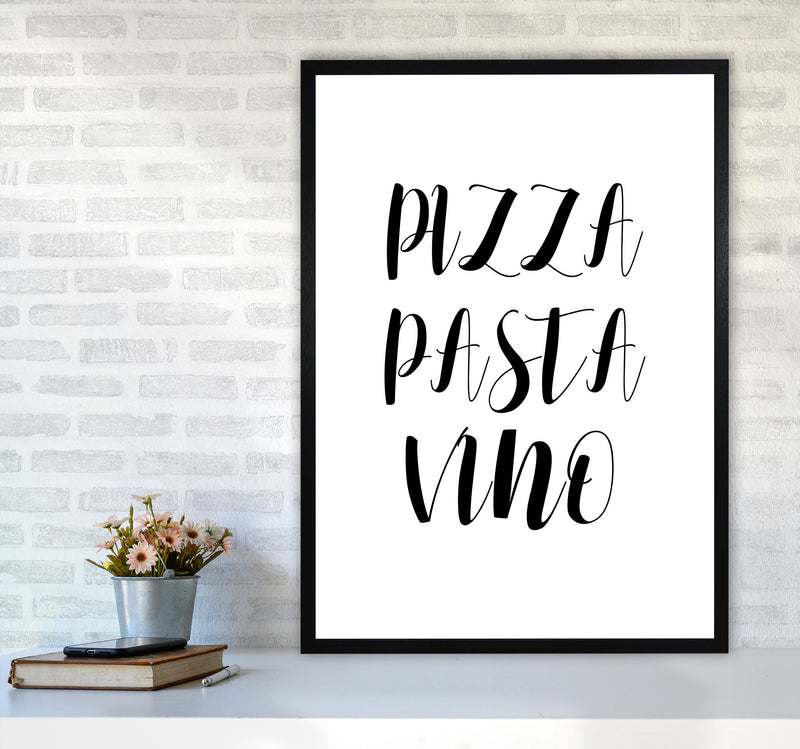 Pizza Pasta Vino Modern Print, Framed Kitchen Wall Art A1 White Frame