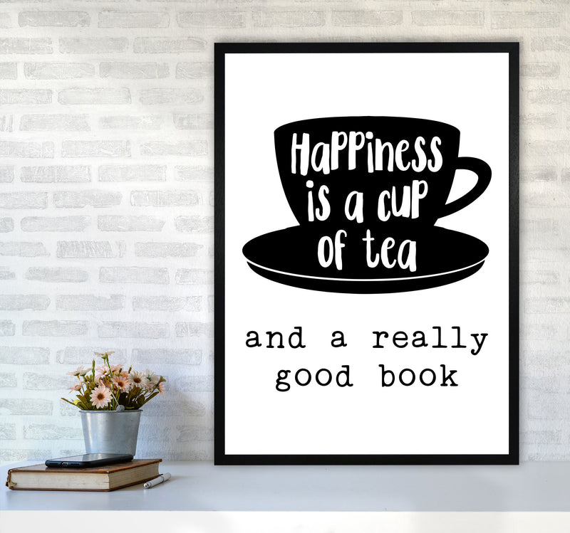 Happiness Is A Cup Of Tea Modern Print, Framed Kitchen Wall Art A1 White Frame