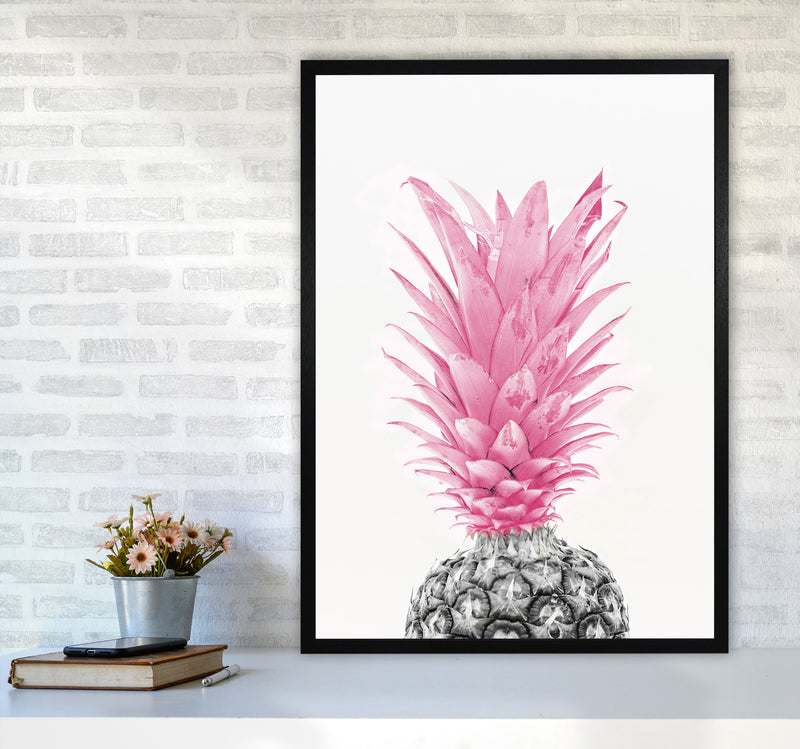 Black And Pink Pineapple Modern Print, Framed Kitchen Wall Art A1 White Frame