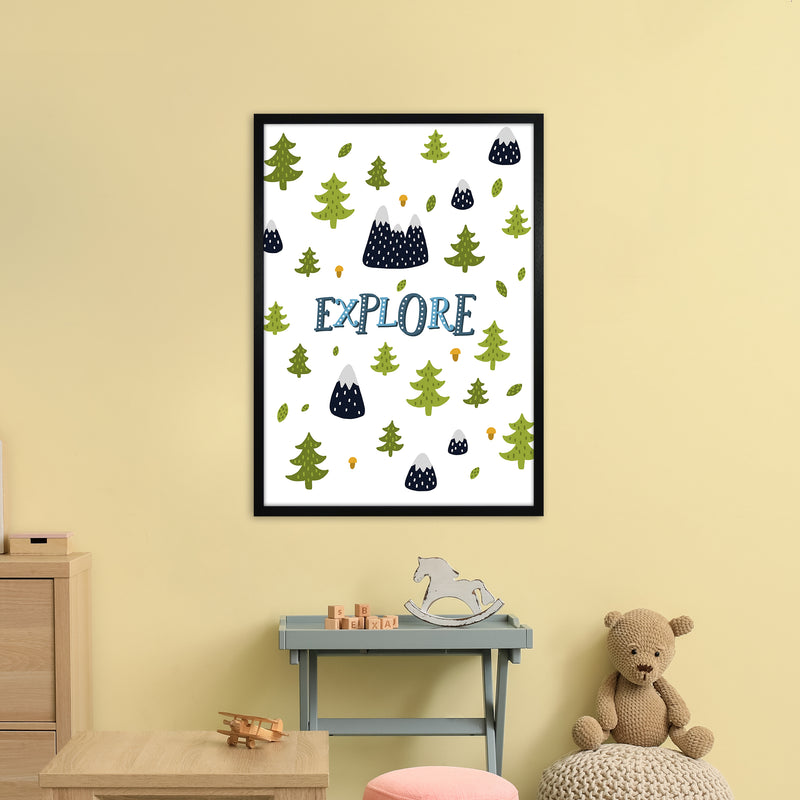 Little Explorer Trees Blue  Art Print by Pixy Paper A1 White Frame