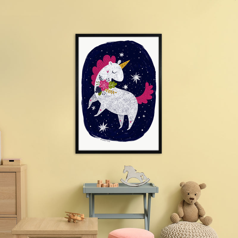 Magical Night Unicorn  Art Print by Pixy Paper A1 White Frame
