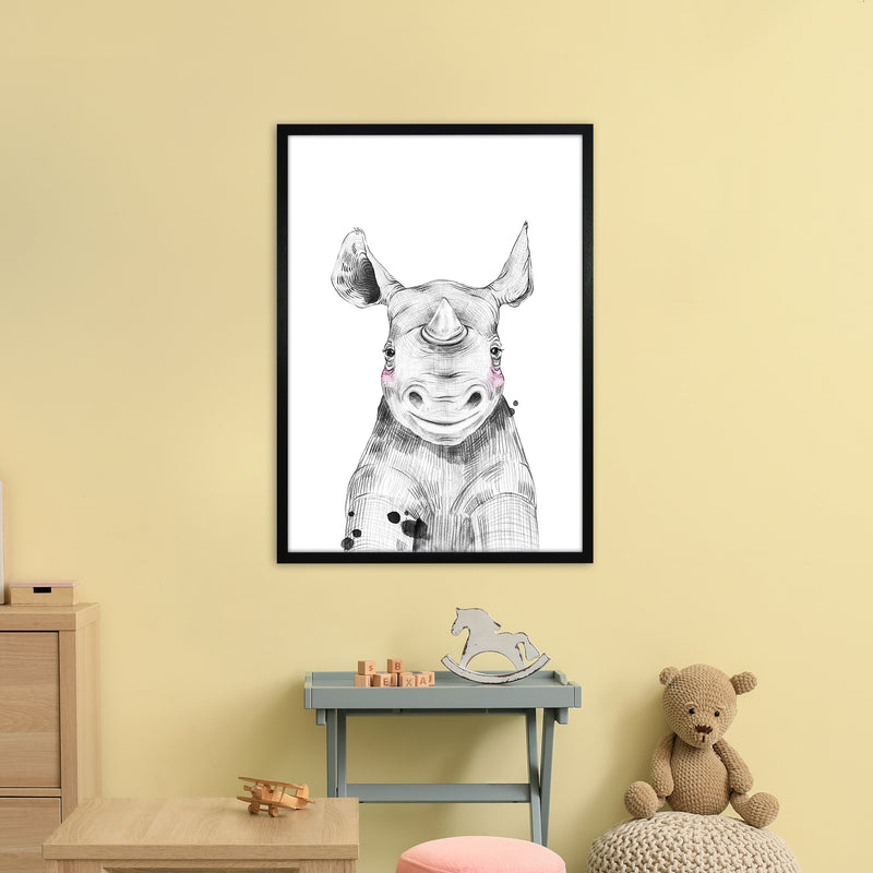 Safari Babies Rhino  Art Print by Pixy Paper A1 White Frame