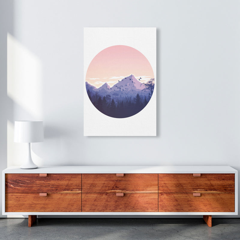 Pink Mountains Circle Abstract Modern Print A1 Canvas