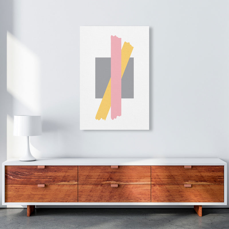 Grey Square With Pink And Yellow Bow Abstract Modern Print A1 Canvas