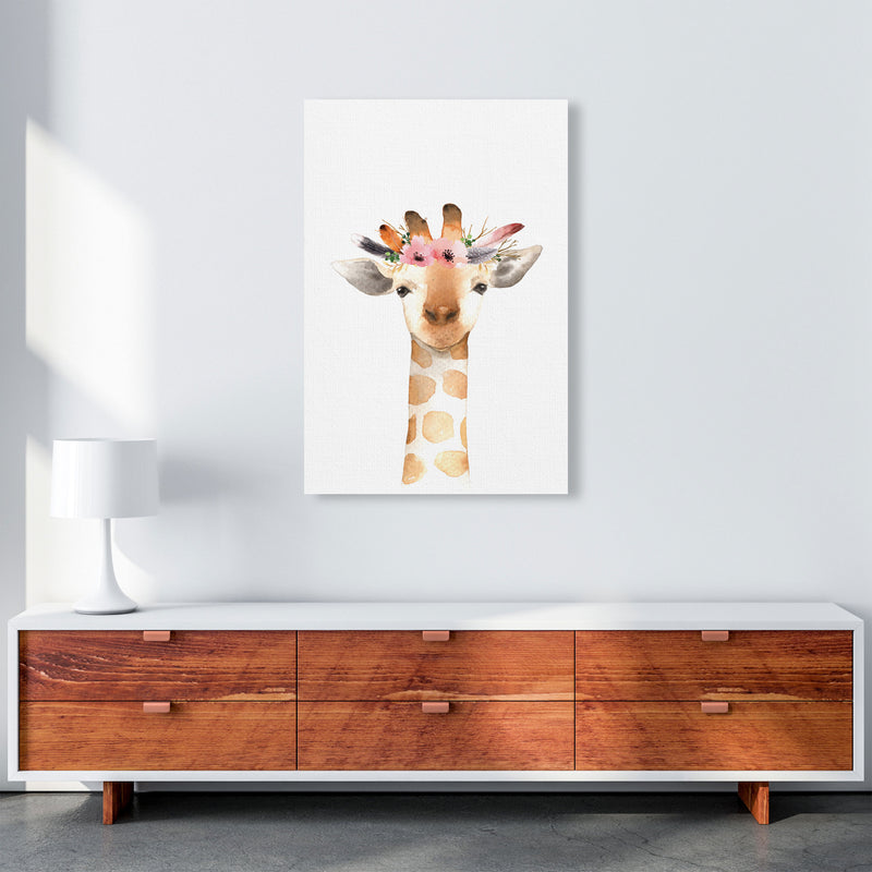 Forest Friends, Floral Cute Giraffe Modern Print Animal Art Print A1 Canvas