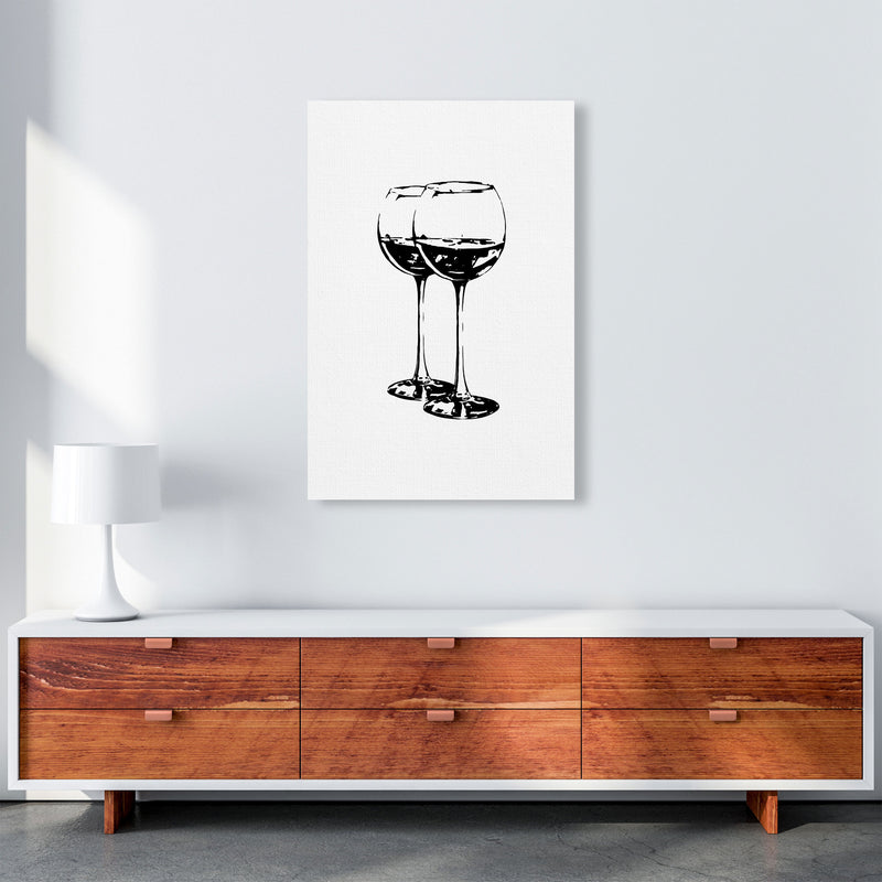 Black Wine Glasses Modern Print, Framed Kitchen Wall Art A1 Canvas