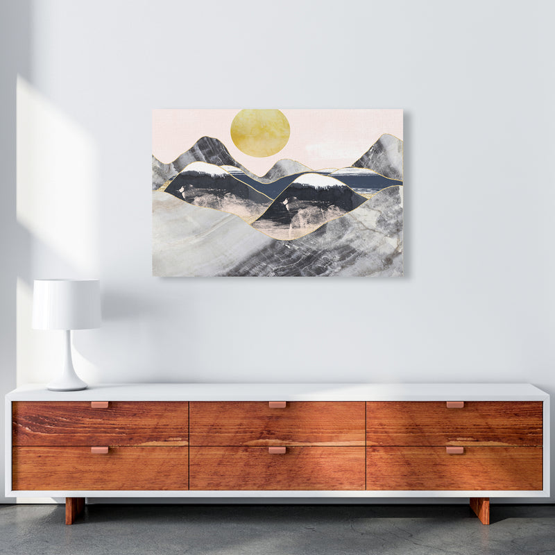 Gold Moon Navy Marble Mountains Landscape  Art Print by Pixy Paper A1 Canvas