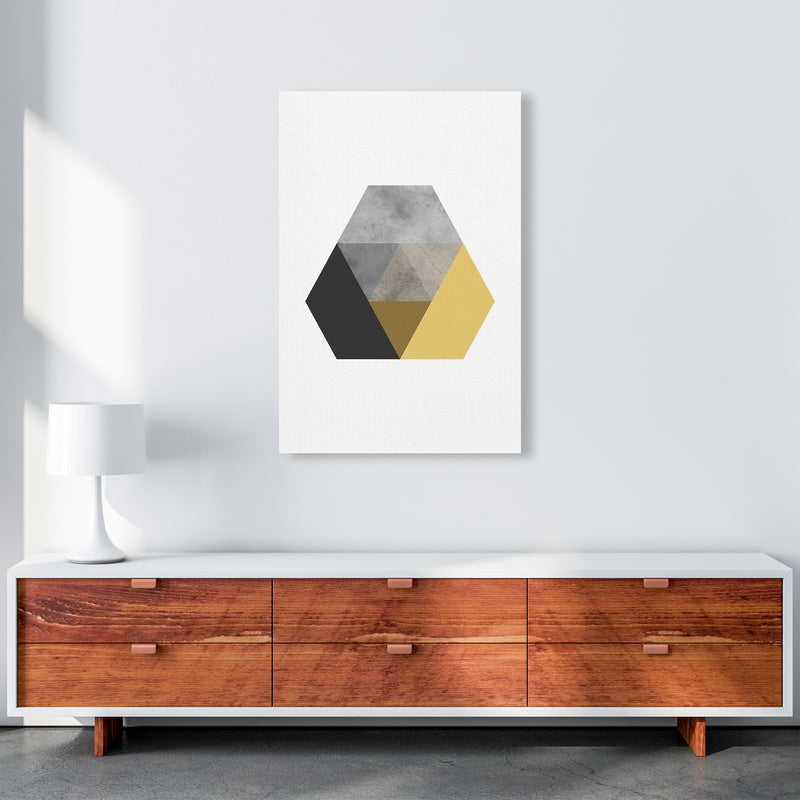 Geometric Mustard And Black Hexagon  Art Print by Pixy Paper A1 Canvas
