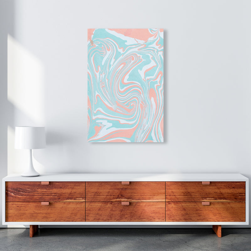Liquid Mix Turquoise And Salmon  Art Print by Pixy Paper A1 Canvas