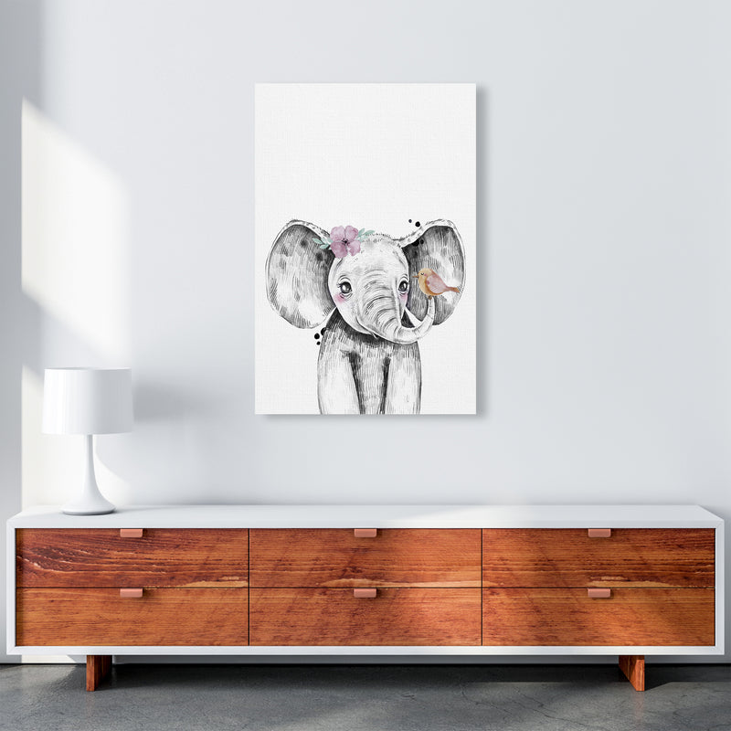Safari Babies Elephant With Flower  Art Print by Pixy Paper A1 Canvas