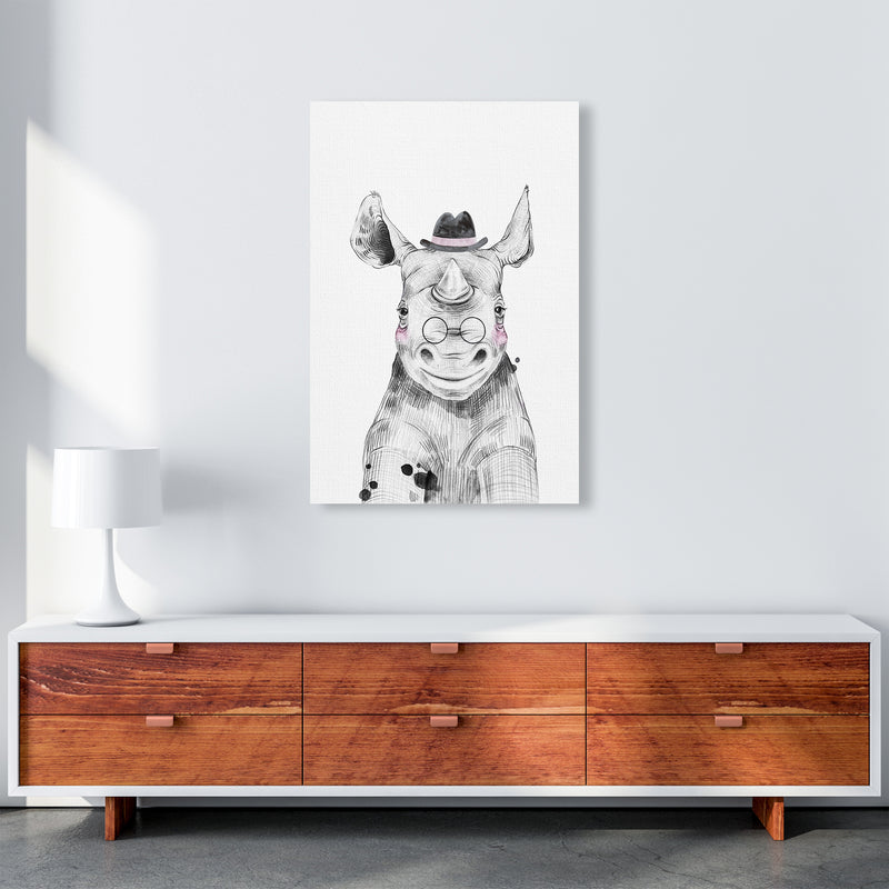 Safari Babies Rhino With Hat  Art Print by Pixy Paper A1 Canvas
