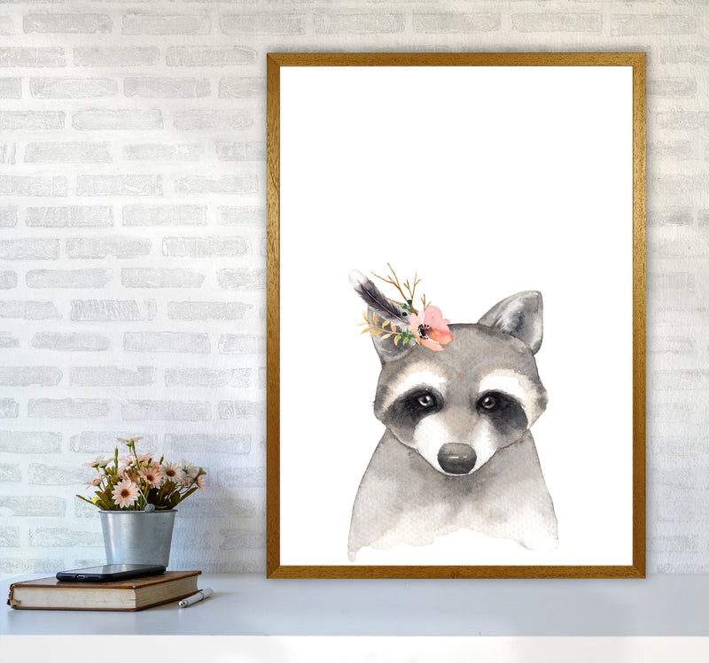 Forest Friends, Floral Cute Raccoon Modern Print Animal Art Print A1 Print Only
