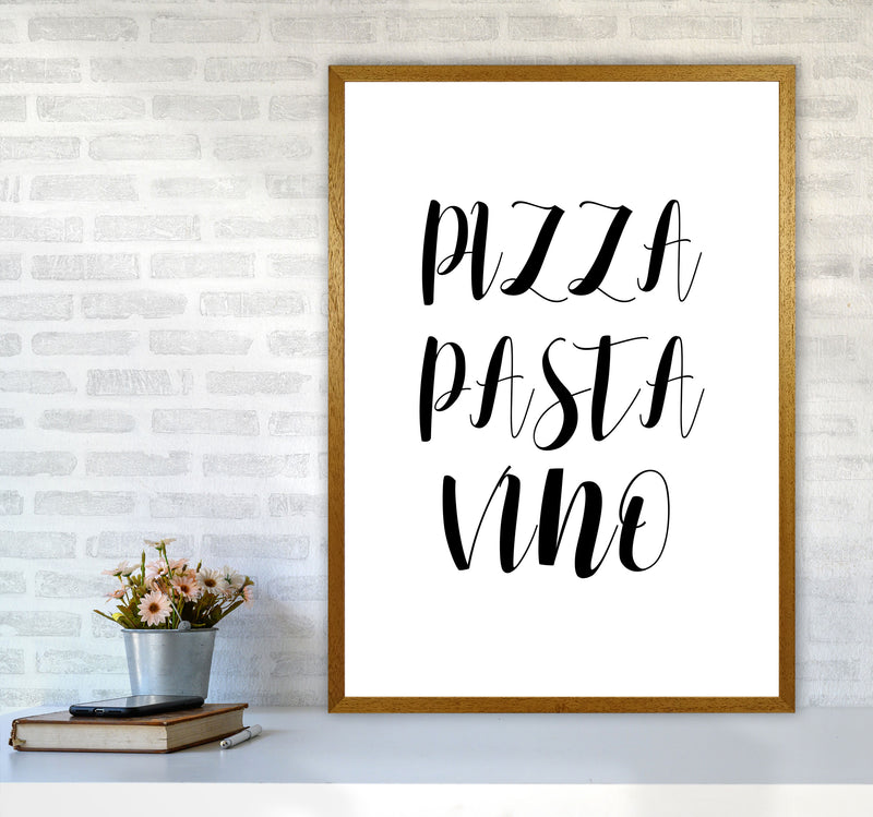 Pizza Pasta Vino Modern Print, Framed Kitchen Wall Art A1 Print Only