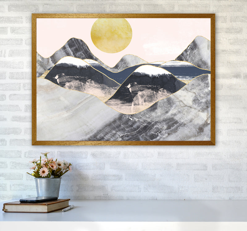 Gold Moon Navy Marble Mountains Landscape  Art Print by Pixy Paper A1 Print Only