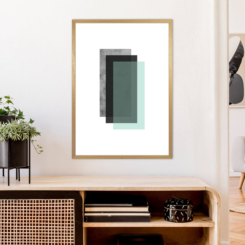 Geometric Mint And Black Rectangles  Art Print by Pixy Paper A1 Print Only