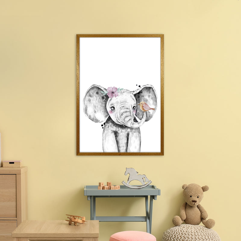 Safari Babies Elephant With Flower  Art Print by Pixy Paper A1 Print Only