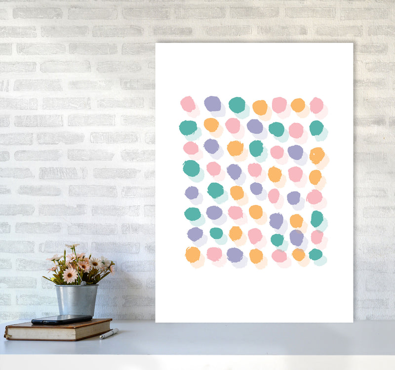 Pink Polka Dots Abstract Modern Print A1 Black Frame