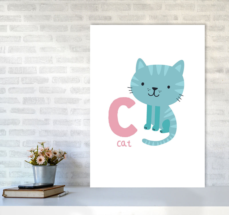 Alphabet Animals, C Is For Cat Framed Nursey Wall Art Print A1 Black Frame