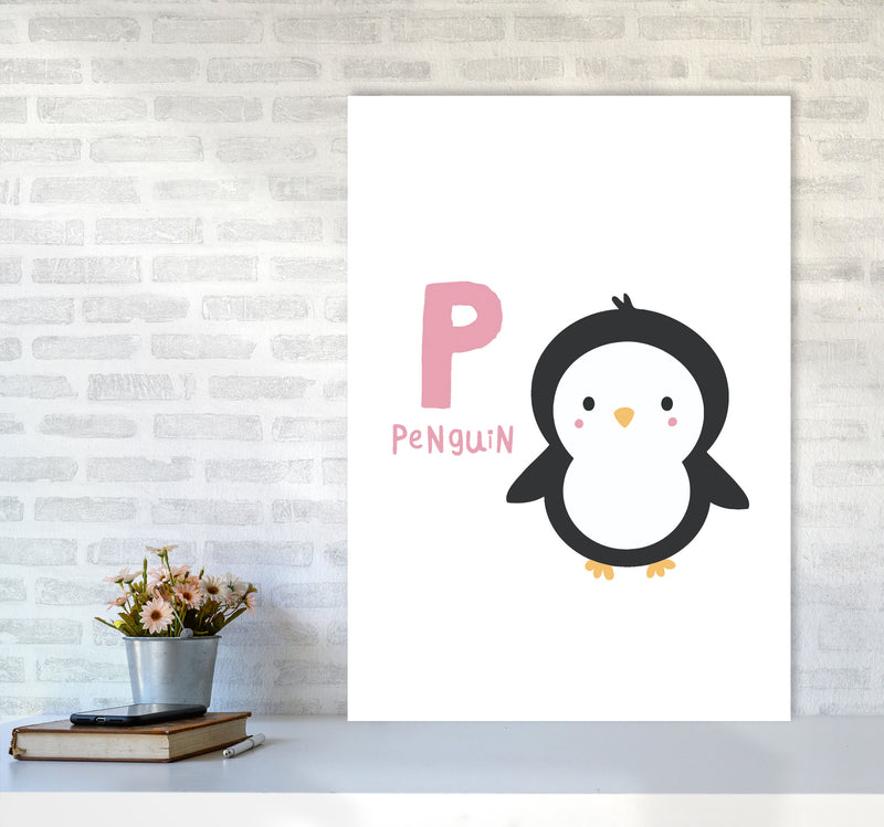 Alphabet Animals, P Is For Penguin Framed Nursey Wall Art Print A1 Black Frame