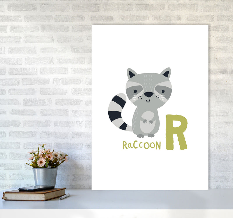 Alphabet Animals, R Is For Raccoon Framed Nursey Wall Art Print A1 Black Frame