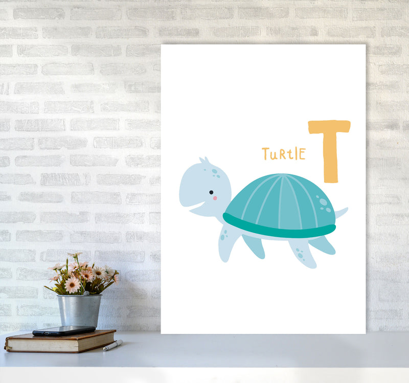 Alphabet Animals, T Is For Turtle Framed Nursey Wall Art Print A1 Black Frame