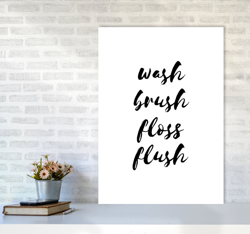 Wash Brush Floss Flush, Bathroom Modern Print, Framed Bathroom Wall Art A1 Black Frame