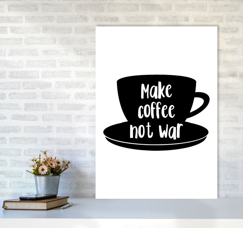 Make Coffee Not War Modern Print, Framed Kitchen Wall Art A1 Black Frame