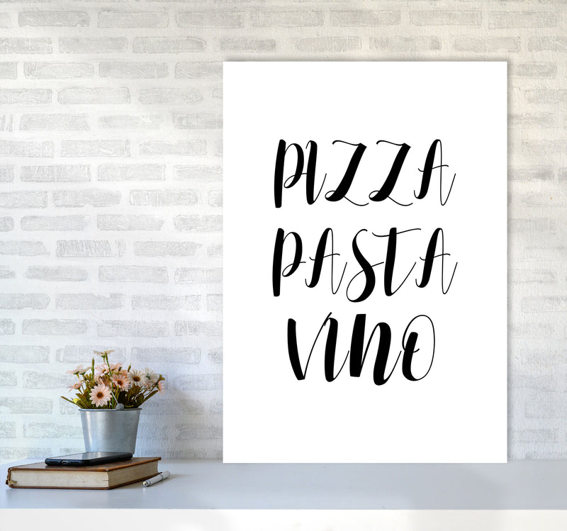 Pizza Pasta Vino Modern Print, Framed Kitchen Wall Art A1 Black Frame