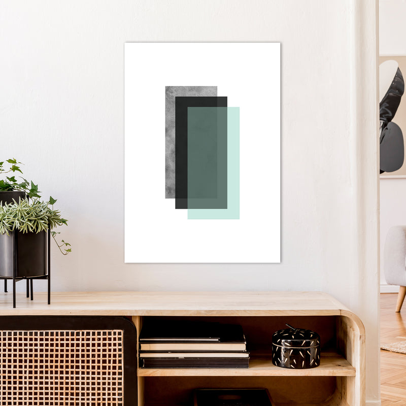Geometric Mint And Black Rectangles  Art Print by Pixy Paper A1 Black Frame