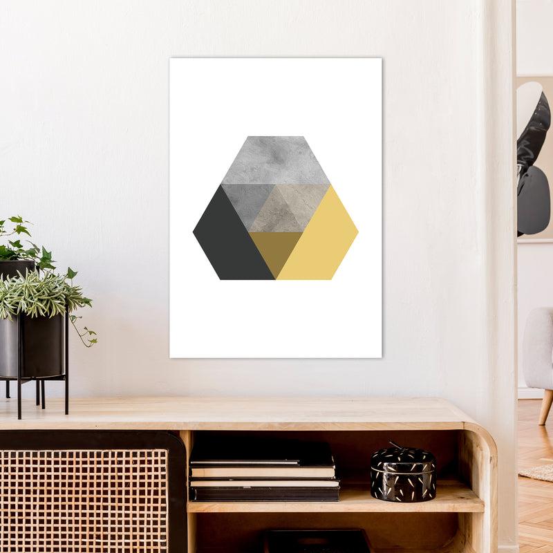 Geometric Mustard And Black Hexagon  Art Print by Pixy Paper A1 Black Frame