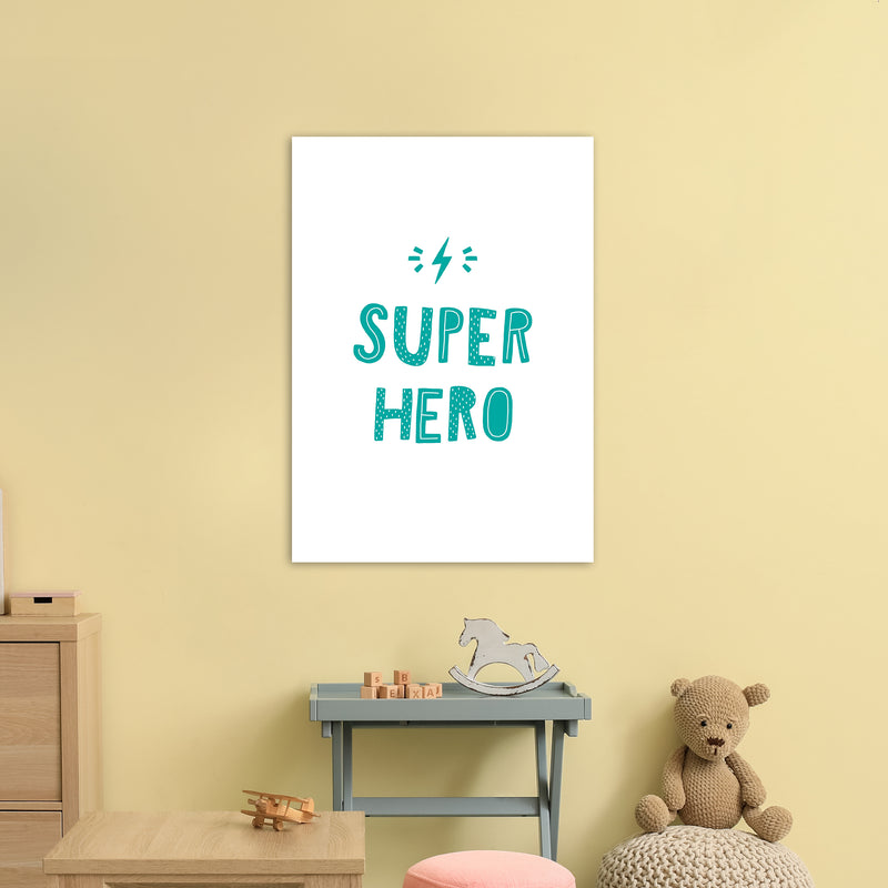 Super Hero Teal Super Scandi  Art Print by Pixy Paper A1 Black Frame