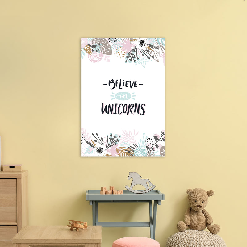 Believe In Unicorns Floral  Art Print by Pixy Paper A1 Black Frame
