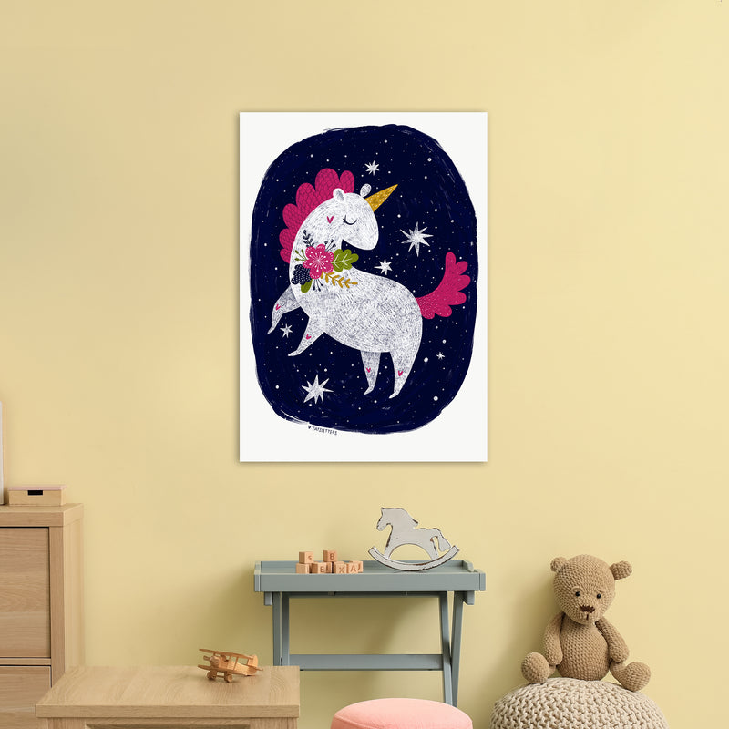 Magical Night Unicorn  Art Print by Pixy Paper A1 Black Frame