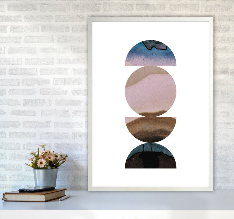 Pastel And Sand Abstract Circles Modern Print A1 Oak Frame