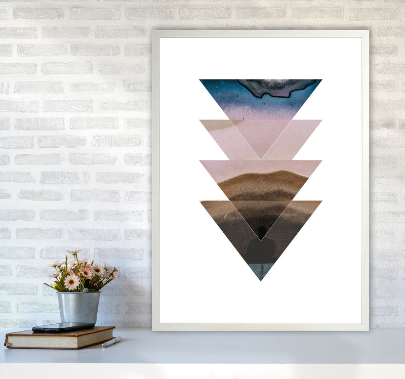 Pastel And Sand Abstract Triangles Modern Print A1 Oak Frame