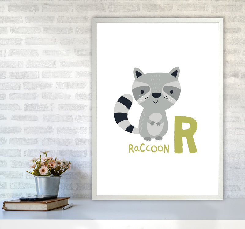 Alphabet Animals, R Is For Raccoon Framed Nursey Wall Art Print A1 Oak Frame