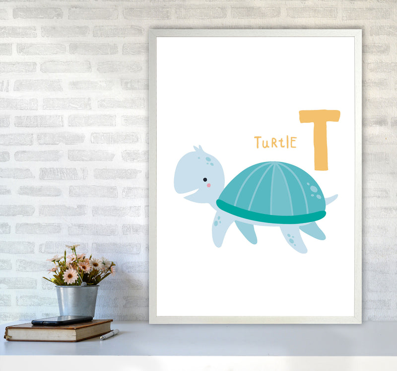 Alphabet Animals, T Is For Turtle Framed Nursey Wall Art Print A1 Oak Frame