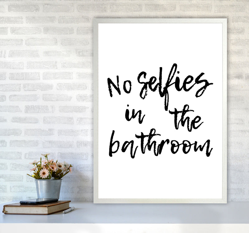 No Selfies, Bathroom Modern Print, Framed Bathroom Wall Art A1 Oak Frame