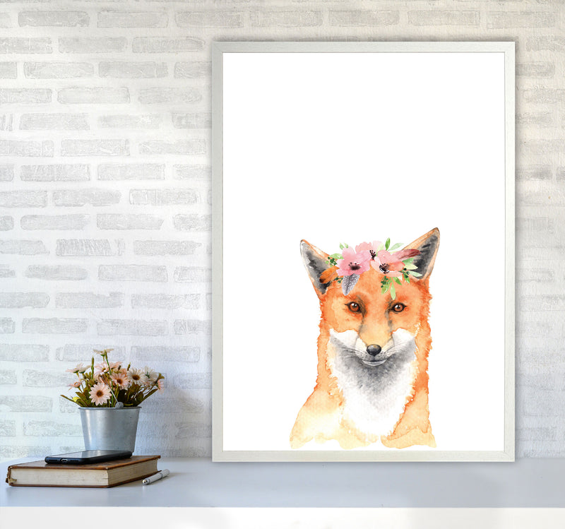 Forest Friends, Floral Fox Modern Print Animal Art Print A1 Oak Frame