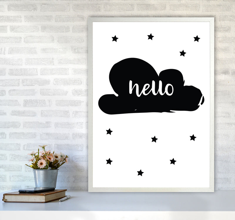 Hello Cloud Black Framed Nursey Wall Art Print A1 Oak Frame