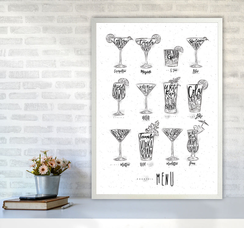 Cocktails Menu Modern Print, Framed Kitchen Wall Art A1 Oak Frame