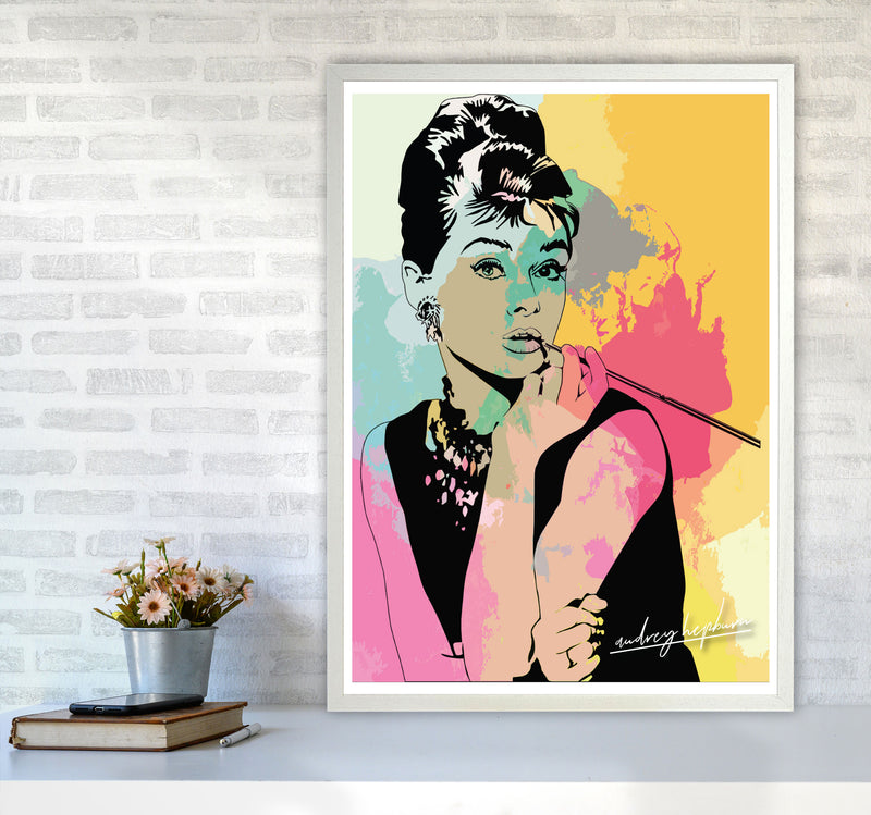 Audrey Hepburn In Colour Modern Print A1 Oak Frame