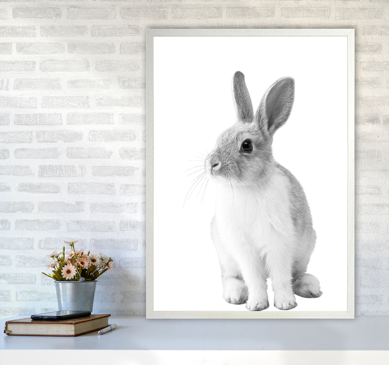 Black And White Bunny Modern Print Animal Art Print A1 Oak Frame