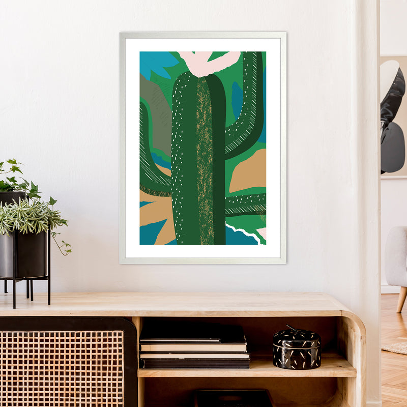 Cactus Jungle Abstract  Art Print by Pixy Paper A1 Oak Frame