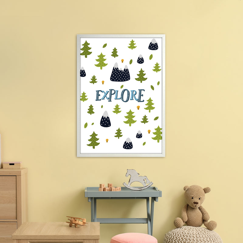 Little Explorer Trees Blue  Art Print by Pixy Paper A1 Oak Frame